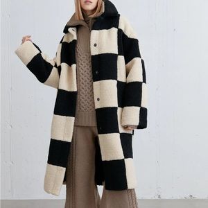 Oak + Fort checkered Sherpa coat
